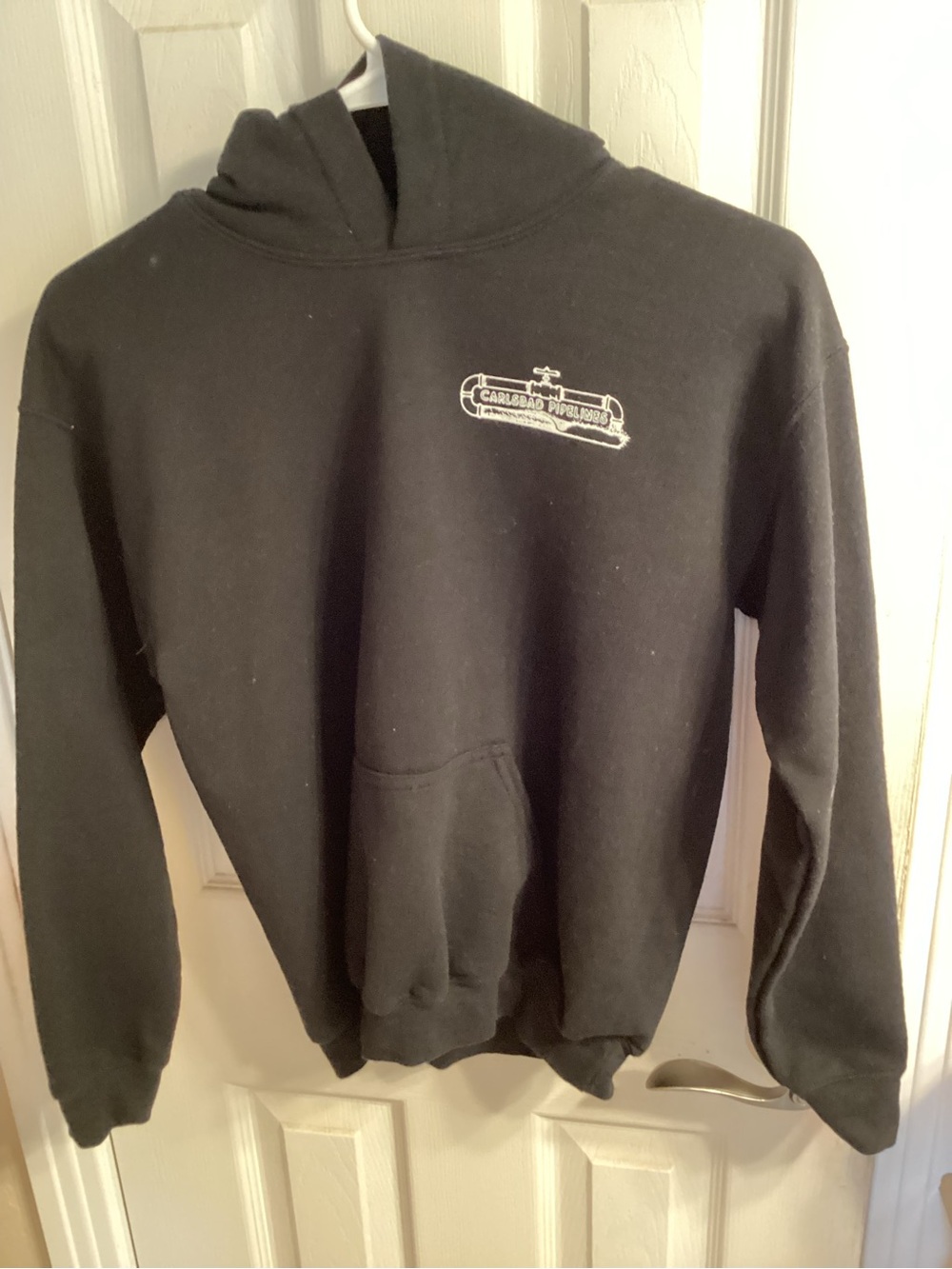 Carlsbad Pipe Line Hoodie Black with Small White Chest Logo Size Youth Large